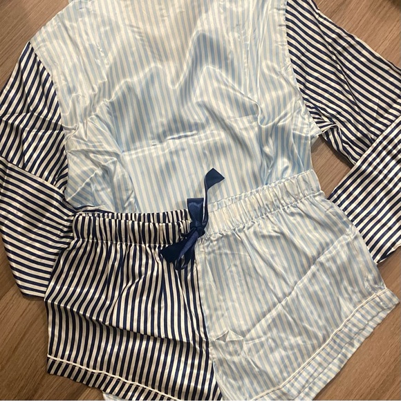 BB DAKOTA| Satin Notch Collar PJ Set| Blue&White Striped|  NWT (A030,A031) - Picture 8 of 11